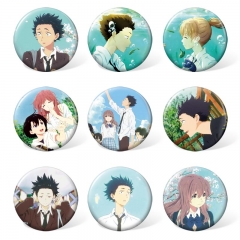 The Shape Of Voice/A Silent Voice Cosplay Round Shape Cartoon Brooches And Pins Decorative Pins 58MM (8pcs/set)