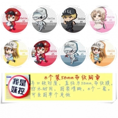 Cells at Work Cartoon 58MM Anime Brooches Decorative Pins (8pcs/set)