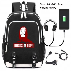 La Casa De Papel  Anime Cosplay Cartoon Colorful USB Charging Backpack Bag