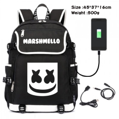 DJ Marshmello Anime Cosplay Cartoon Waterproof Canvas Colorful USB Charging Backpack Bag