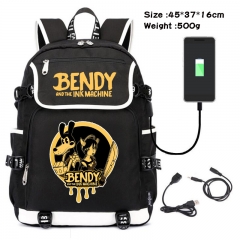 Bendy and the Ink Machine Anime Cosplay Cartoon Waterproof Canvas Colorful USB Charging Backpack Bag