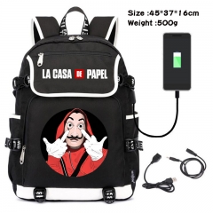 La Casa De Papel  Anime Cosplay Cartoon Waterproof Canvas Colorful USB Charging Backpack Bag