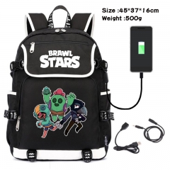 Brawl Stars Anime Cosplay Cartoon Waterproof Canvas Colorful USB Charging Backpack Bag