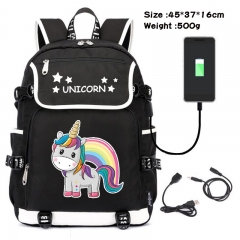 Unicorn Anime Cosplay Cartoon Waterproof Canvas Colorful USB Charging Backpack Bag