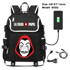 La Casa De Papel  Anime Cosplay Cartoon Waterproof Canvas Colorful USB Charging Backpack Bag