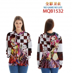 No Game No Life Cartoon Color Printing Patch Pocket Hooded Anime Hoodie