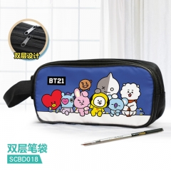 BT21 K-POP BTS Bulletproof Boy Scouts Cartoon Pattern Double Layer Nylon Waterproof Pencil Bag