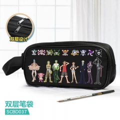 3 Different Styles One Piece Cartoon Pattern Double Layer Nylon Waterproof Pencil Bag