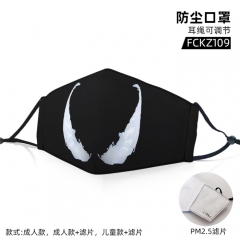 2 Styles 2 Sizes Venom with PM2.5 Filter Customizable Adjustable Ear Straps Anime Face Dust Mask