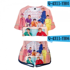 14 Styles K-POP BTS Bulletproof Boy Scouts Customizable Short Sleeves Crop Top Anime T-shirt and Short Pants