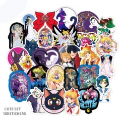100PCS Pretty Soldier Sailor Moon Cartoon Decorative Pattern Waterproof Anime Luggage Stickers Set