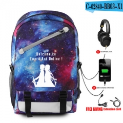 6 Colors Sword Art Online USB Recharge Unisex Anime Backpack Bag