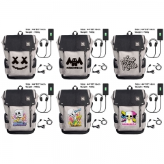 6 Styles DJ Marshmello anime USB charging laptop backpack school bag