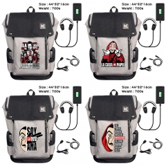 4 Styles La Casa de Papel anime USB charging laptop backpack school bag