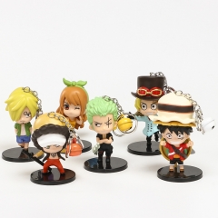6pcs/set One Piece Japanese Cartoon Character Anime PVC Figure Keychain