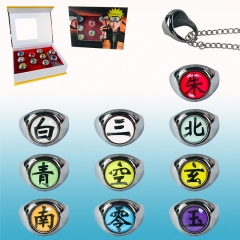 Naruto Japanese Cartoon Cosplay Alloy Anime Necklace+Ring (10pcs/set)