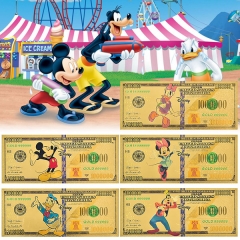 5 Styles Disney Mickey Mouse Goldleaf Electroplating Anime Paper Crafts Souvenir Coin Banknotes