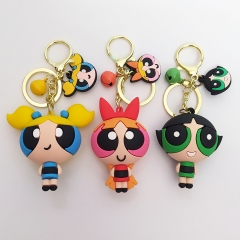 3 Styles The Powerpuff Girls Cartoon PVC Pendant Keychain