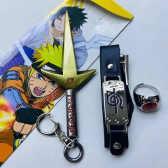 10 Styles Naruto Cosplay Cartoon Decorative Anime Alloy Ring Keychain Bracelet Set