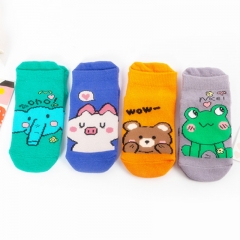 Animal Frog Pig Bear Elephant Pattern 75% Cotton Anime Short Socks (4pairs/set)