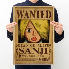 One Piece Sanji Wanted Series Cartoon Placard Home Decoration Retro Kraft Paper Anime Poster