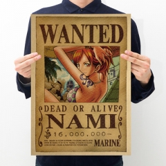 One Piece Nami Wanted Series Cartoon Placard Home Decoration Retro Kraft Paper Anime Poster