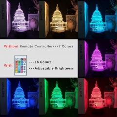 2 Different Bases Famous Buliding The White House Anime 3D Nightlight with Remote Control