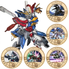 5 Styles Mobile Suit Gundam Anime Souvenir Coin Souvenir Badge Cartoon Stainless Steel Decoration Badge