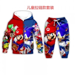 Super Mario Bro Super Sonico Cosplay Cartoon Clothes For Children Anime Hoodie Trousers Set