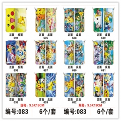 2 Styles 6 PCS/SET Pokemon Cartoon Pattern Single Layer Nylon Waterproof Anime Pencil Bag 19CM