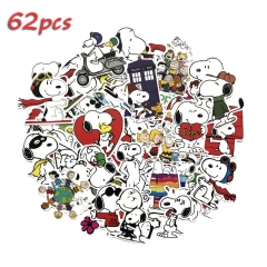 62pcs/set Snoopy Different Cartoon Cute Wholesale Anime Stickers Set