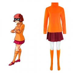 Scooby-Doo Velma Cos Coat+Skirt+Socks Anime Costume Set