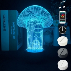 2 Different Bases Mushroom House Anime 3D Nightlight with Remote Control