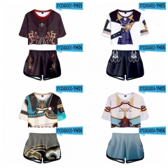 10 Styles Genshin Impact Cosplay 3D Digital Print Anime T-shirt And Short Pants Set