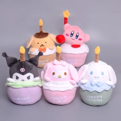 20CM 5 Styles Birthday Cake Shape My Melody Kuromi Cinnamoroll Anime Plush Toy Cute Anime Pendant
