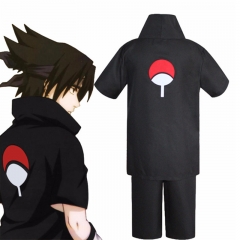 Naruto Uchiha Sasuke Cartoon Character Cosplay Anime Hoodie Shorts Costume Set For Adult