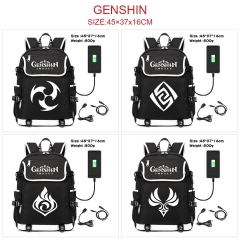 7 Styles Genshin Impact Anime Cosplay Cartoon Canvas Colorful Backpack Bag With Data Line Connector