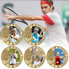 5 Styles Roger Federer Anime Souvenir Coin Souvenir Badge Cartoon Stainless Steel Decoration Badge