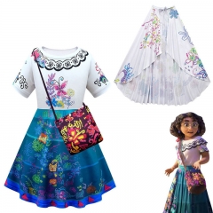 Encanto Canvas Cosplay Costume Short Sleeves Dress+Cloak+Bag Set For Children