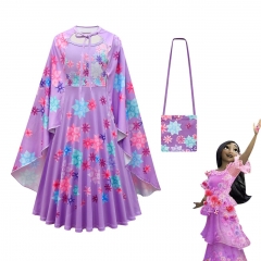 Encanto Canvas Cosplay Costume Long Sleeves Dress+Cloak+Bag Set For Children