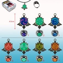 7 Styles Genshin Impact Game Pattern Alloy Anime Necklace+Ring Set