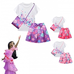 3 Colors Encanto Canvas Cosplay Costume T Shirts+Skirt+Bag Set For Children