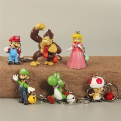 6PCS/SET Super Mario Cute Design PVC Anime Figure Keychain