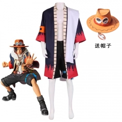 One Piece Ace Cartoon Character Cosplay Costume Anime Cap Hat+Cloak +Shorts+Bag Set