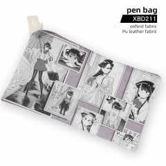 Komi Can't Communicate Cartoon Pattern PU Leather Oxford Fabric Waterproof Anime Pencil Box Bag