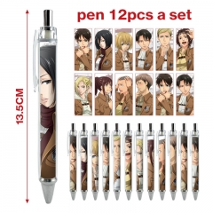 12pcs/set Attack on Titan/Shingeki No Kyojin Cartoon Character Anime Ballpoint Pen