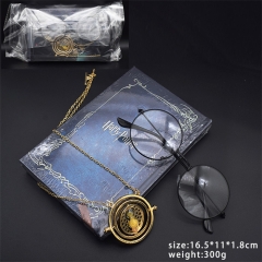 (SET)Harry Potter Cartoon Cute Anime Alloy Notebook Necklace and Glasses