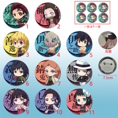 11 Styles 6PCS/SET 75mm Demon Slayer: Kimetsu no Yaiba Cosplay Cartoon Character Anime Brooch Pin