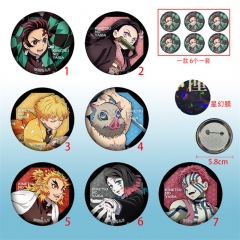 7 Styles 6PCS/SET 58mm Demon Slayer: Kimetsu no Yaiba Cosplay Cartoon Character Anime Brooch Pin