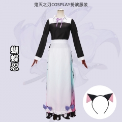 Demon Slayer: Kimetsu no Yaiba Kochou Shinobu Cosplay Cartoon Character Anime Costume Hairband+Top+Skirt+Apron Set